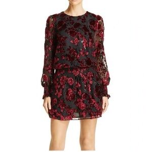 PARKER Carmindy Black Merlot Floral Mesh Velvet Long Sleeve Dress S NWOT